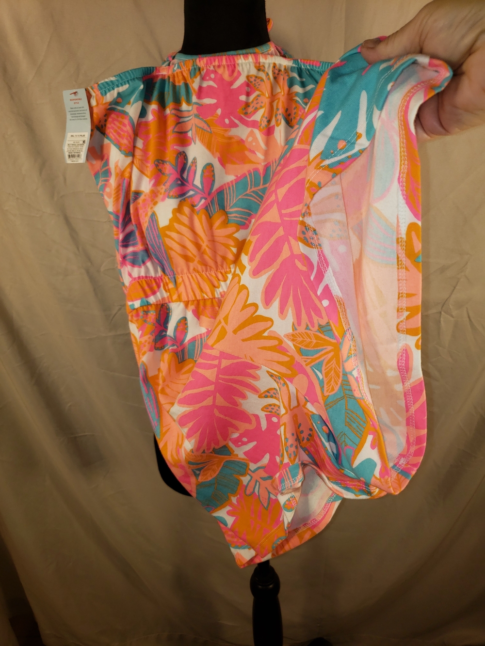 NWT Cat & Jack Bright Floral Halter Romper in Pink, Orange & Teal - XXL Plus - Picture 2 of 6